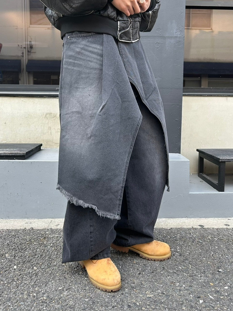 受注制【Chikashitsu +】wrapping design denim skirt (2color)