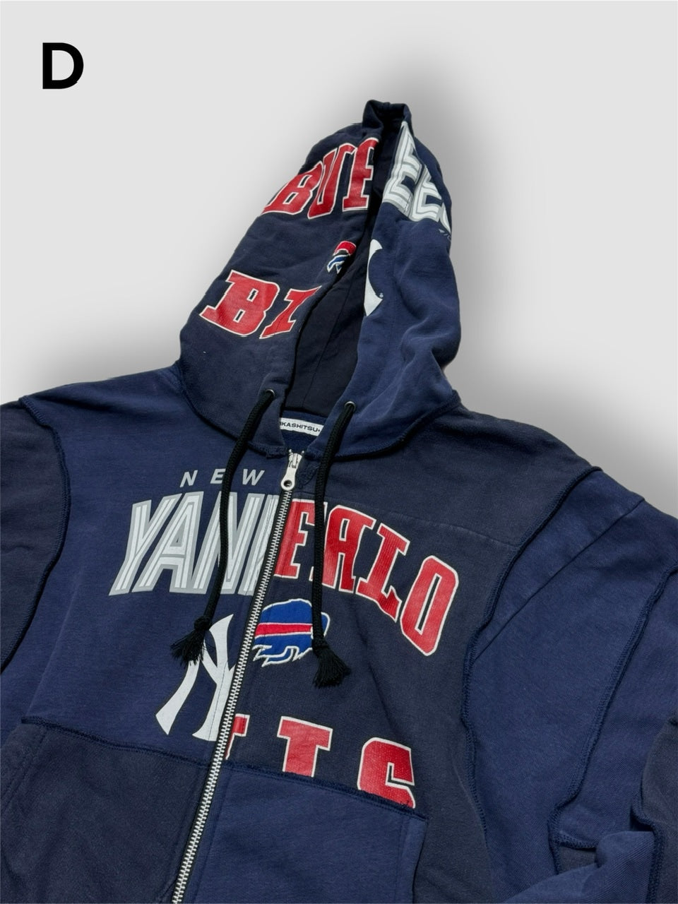 【Re +】double zip cutting switch hoodie (navy)