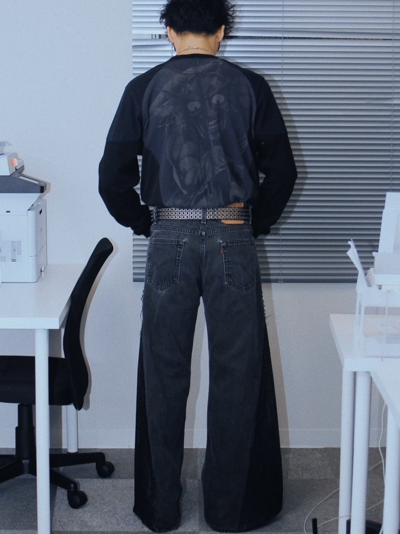 【Re +】newold docking flare denim pants (black)