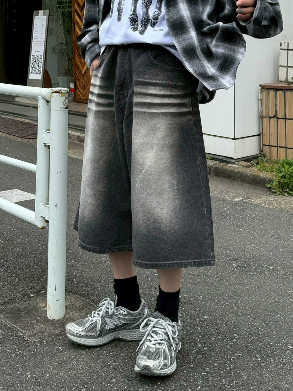 受注制【Chikashitsu +】8-length bermuda denim pants (2color) / 【チカシツプラス】8分丈バミューダハーフデニムパンツ