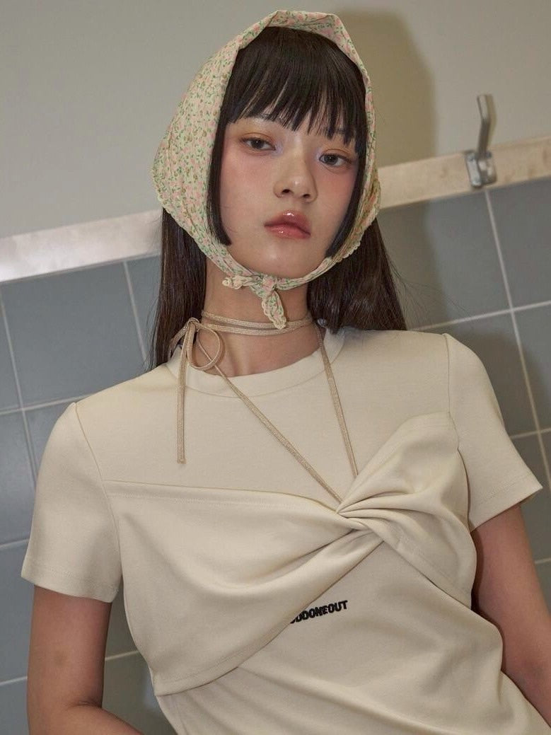 【ODDONEOUT】TWIST DRAPE STRING TOP / 【オッドワンアウト】ツイストドレープストリング半袖Tシャツ