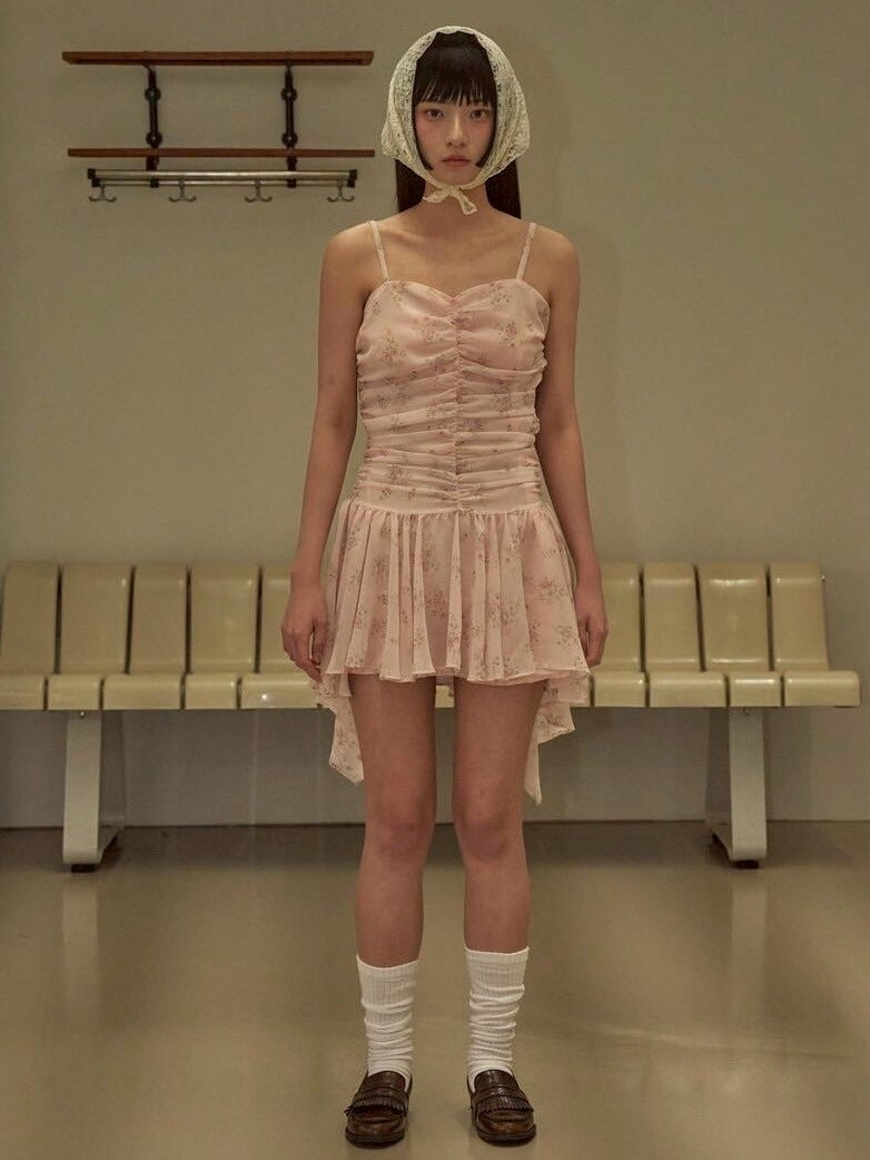 【ODDONEOUT】FLOWER SHIRRING ONE PIECE / 【オッドワンアウト】フラワーシャーリングキャミソールワンピース