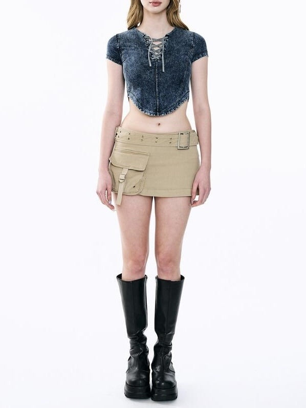 【ODDONEOUT】Washing denim Vneck top / 【オッドワンアウト】ウォッシングデニムVネック半袖Tトップス