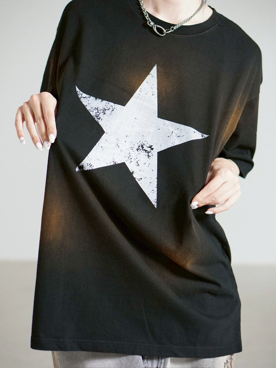 受注制【Chikashitsu +】pigment big star t-shirt (2color) / 【チカシツプラス】ピグメントビッグスタープリント半袖Tシャツ