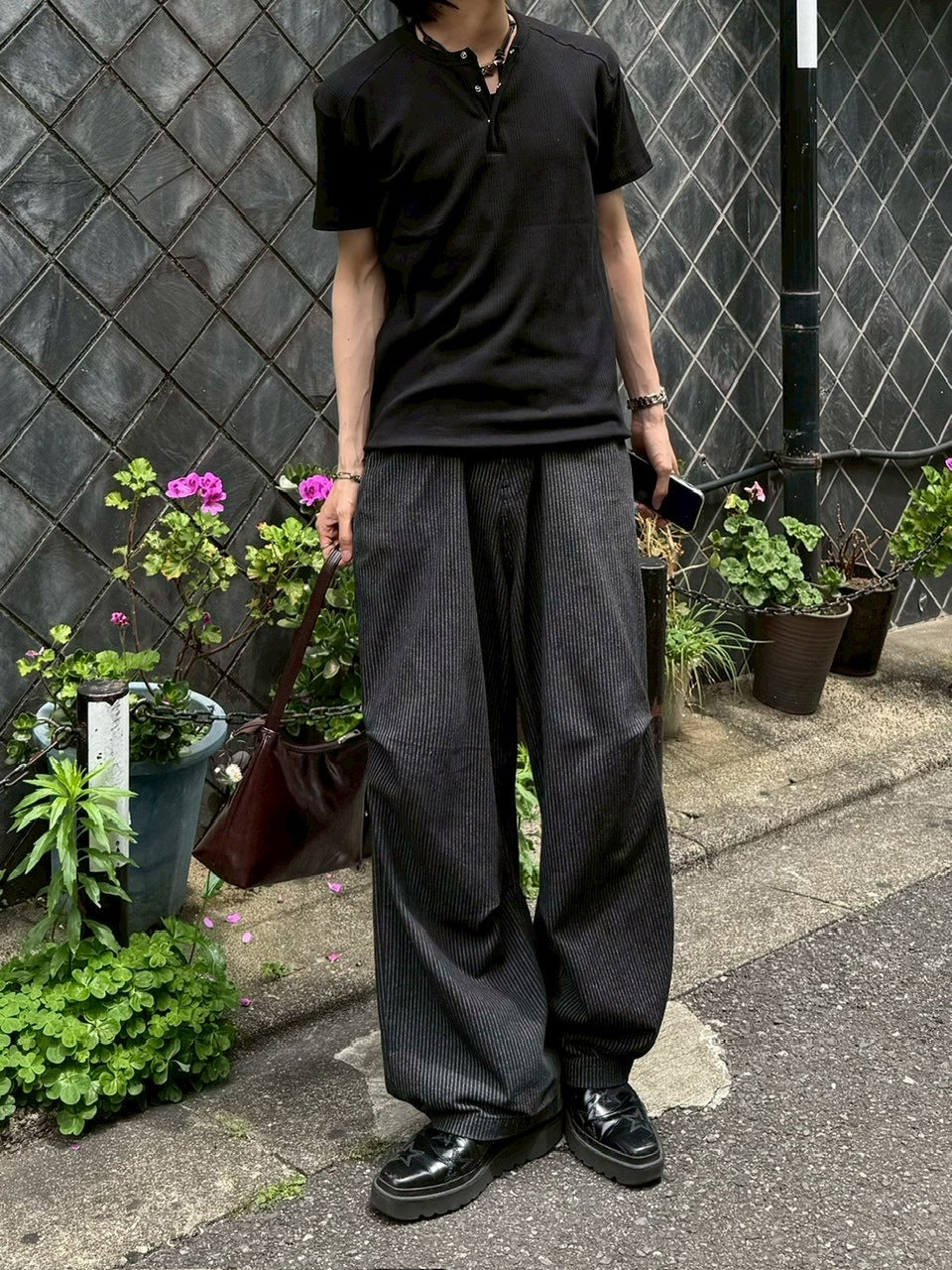 【Chikashitsu +】henry neck half sleeve tee (3color) / 【チカシツプラス】ヘンリーネック半袖Tシャツ