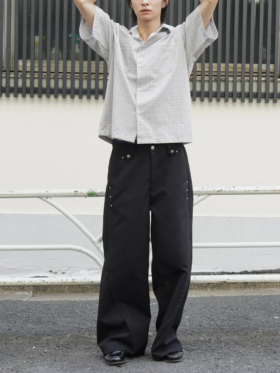 東京店WEB限定受注制【Chikashitsu +】Open collar check shirt (2color)