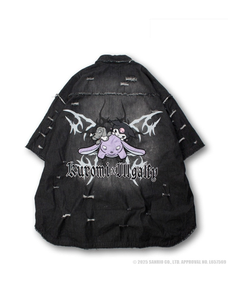 【GALFY×KUROMI】イルガルフィーボロボロデニム半袖BIGシャツ