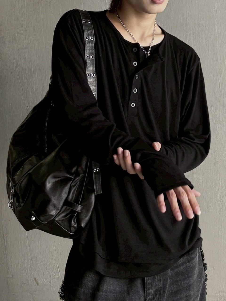 大阪店WEB限定【Chikashitsu +】layered henley neck long sleeve