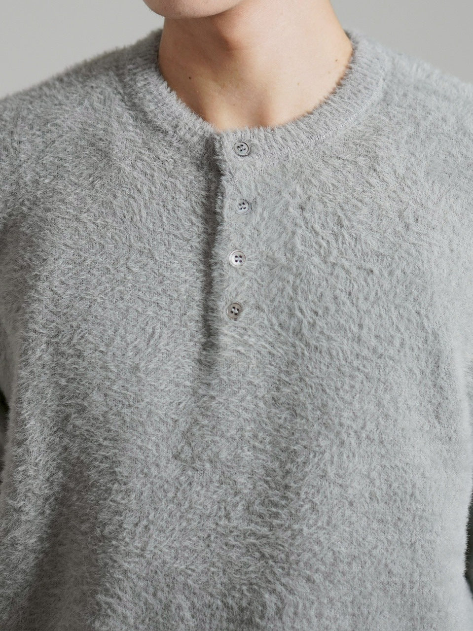 受注制【Chikashitsu +】henry neck hairy knit / 【チカシツプラス】ヘンリーネックヘアリー長袖ニット (5color)