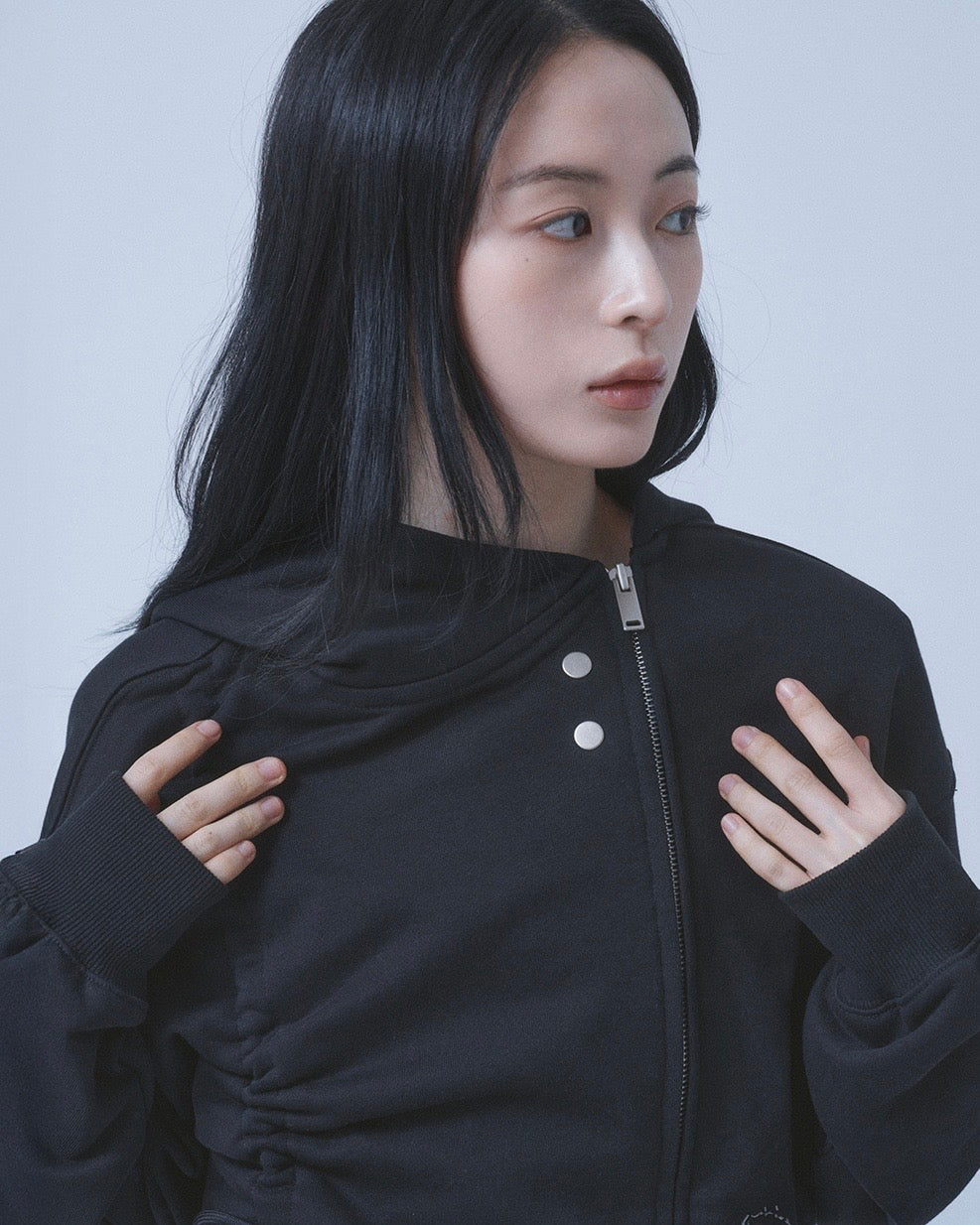 【TUOMIO】SHIRRING WAFFLE HOOD ZIP-UP