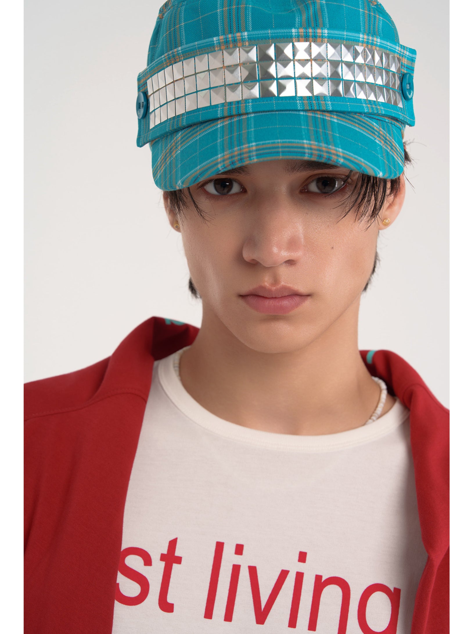 【ESC STUDIO】Studded Plaid patch military cap