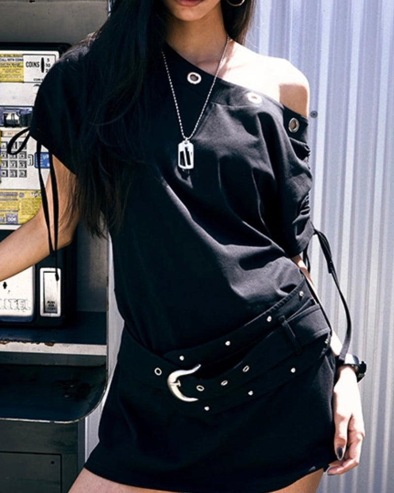【NOT KNOWING】Eyelet Belted Dress