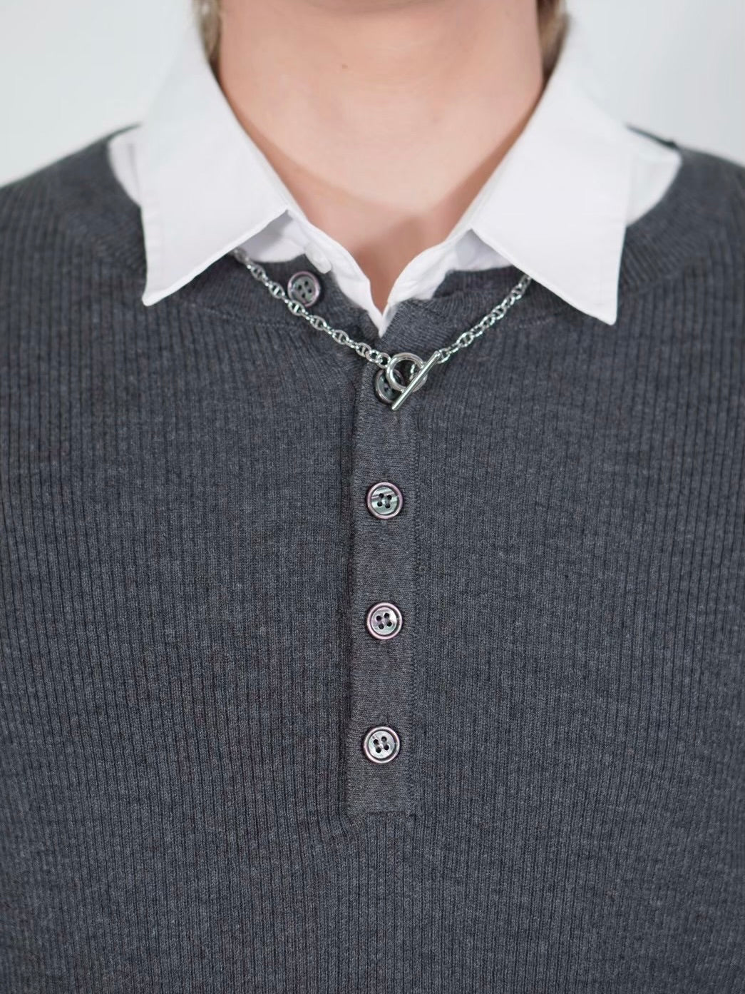 【Chikashitsu +】henley neck long sleeve knit (4color)