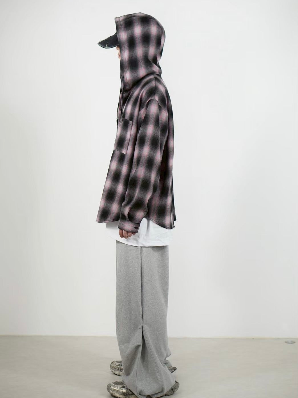 受注制【Chikashitsu +】tartan check hooded shirt (3color)