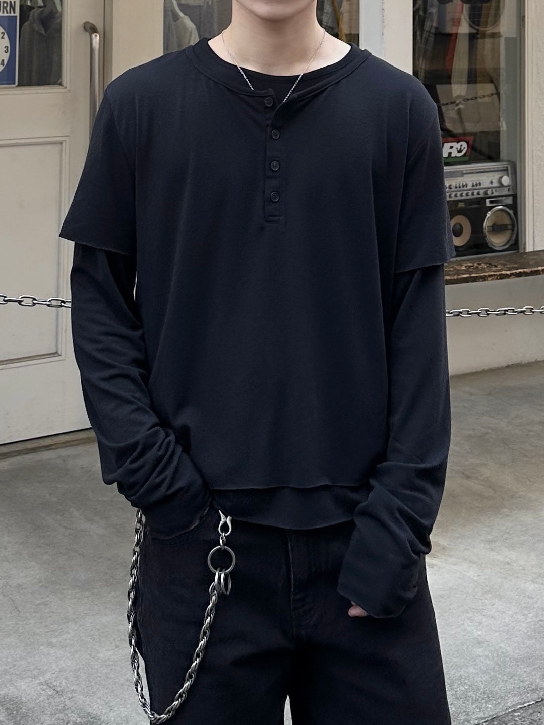 大阪店WEB限定受注制【Chikashitsu +】double layer henry long sleeve (3color)