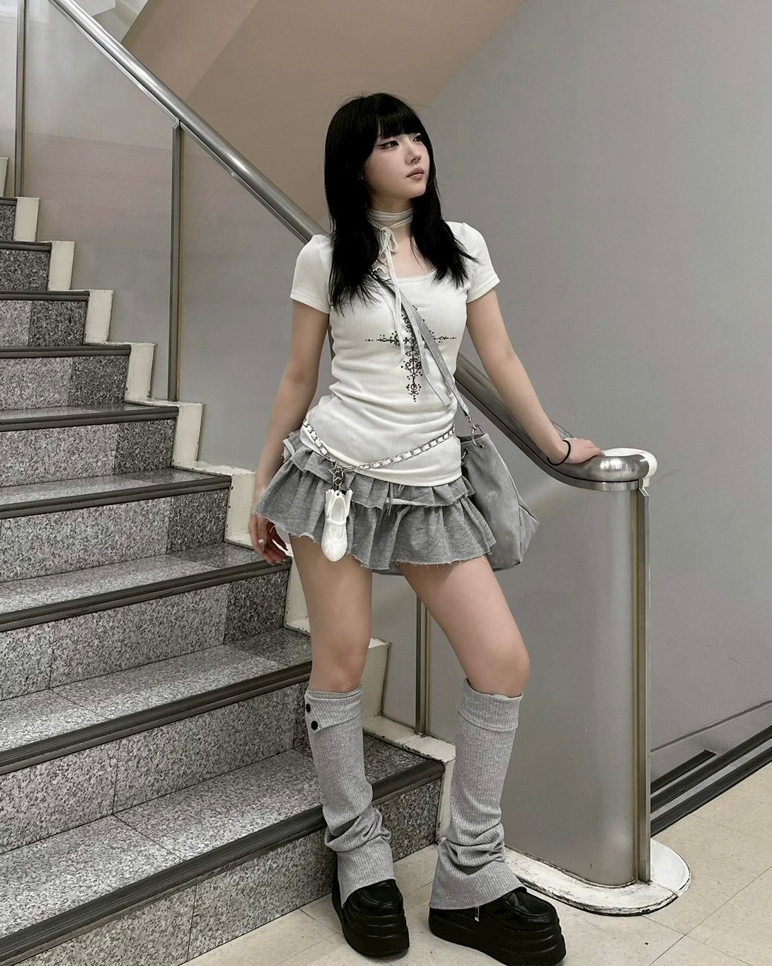 【nmtc+】Mika Cross Shirring Tee Scarf Set (3color)