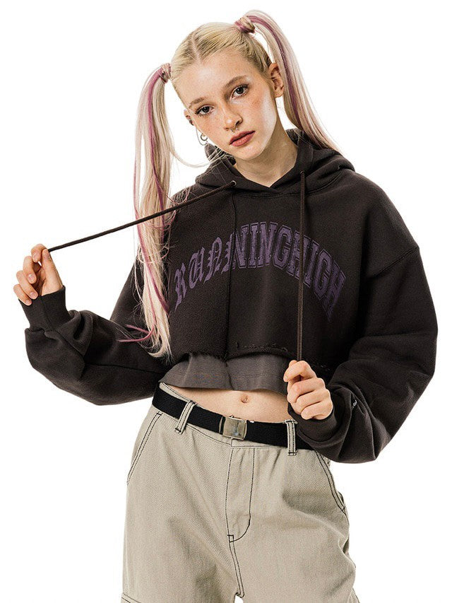 【running high】ARCH LOGO LAYERED CROP HOODIE