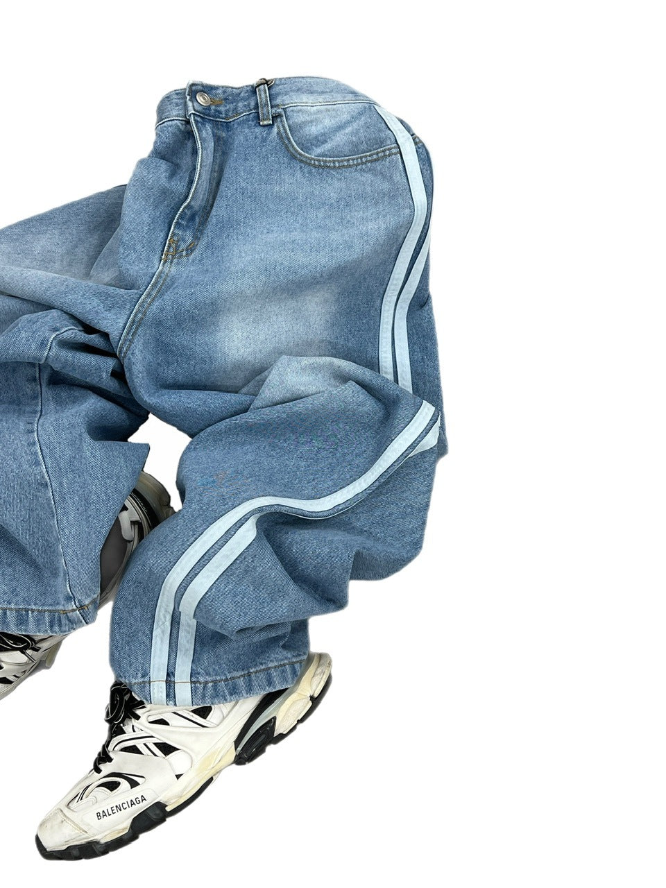 受注制【Chikashitsu +】oversized side line denim pants (2color)