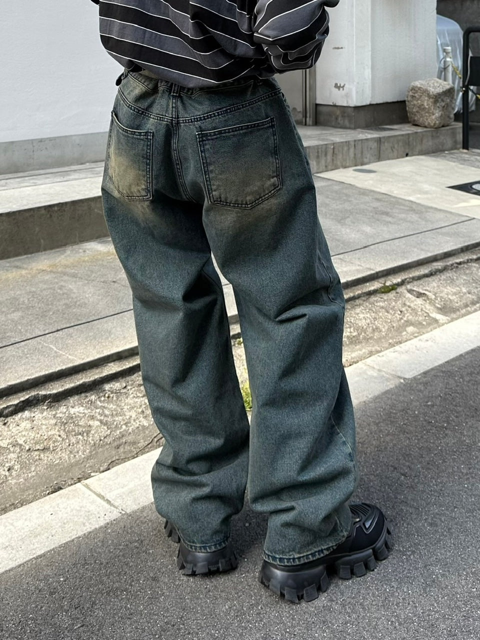 受注制【Chikashitsu +】vintage wash semi wide denim pants / 【チカシツプラス】ヴィンテージウォッシュセミワイドデニムパンツ