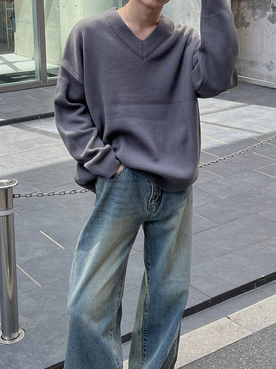 大阪店WEB限定【Chikashitsu +】basic v neck knit (4color)