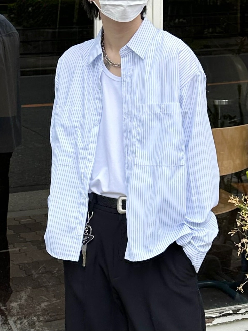 大阪店WEB限定受注制【Chikashitsu +】cropped stripe shirts (2color