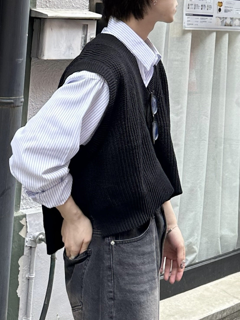 大阪店WEB限定受注制【Chikashitsu +】cropped box vest (2color)