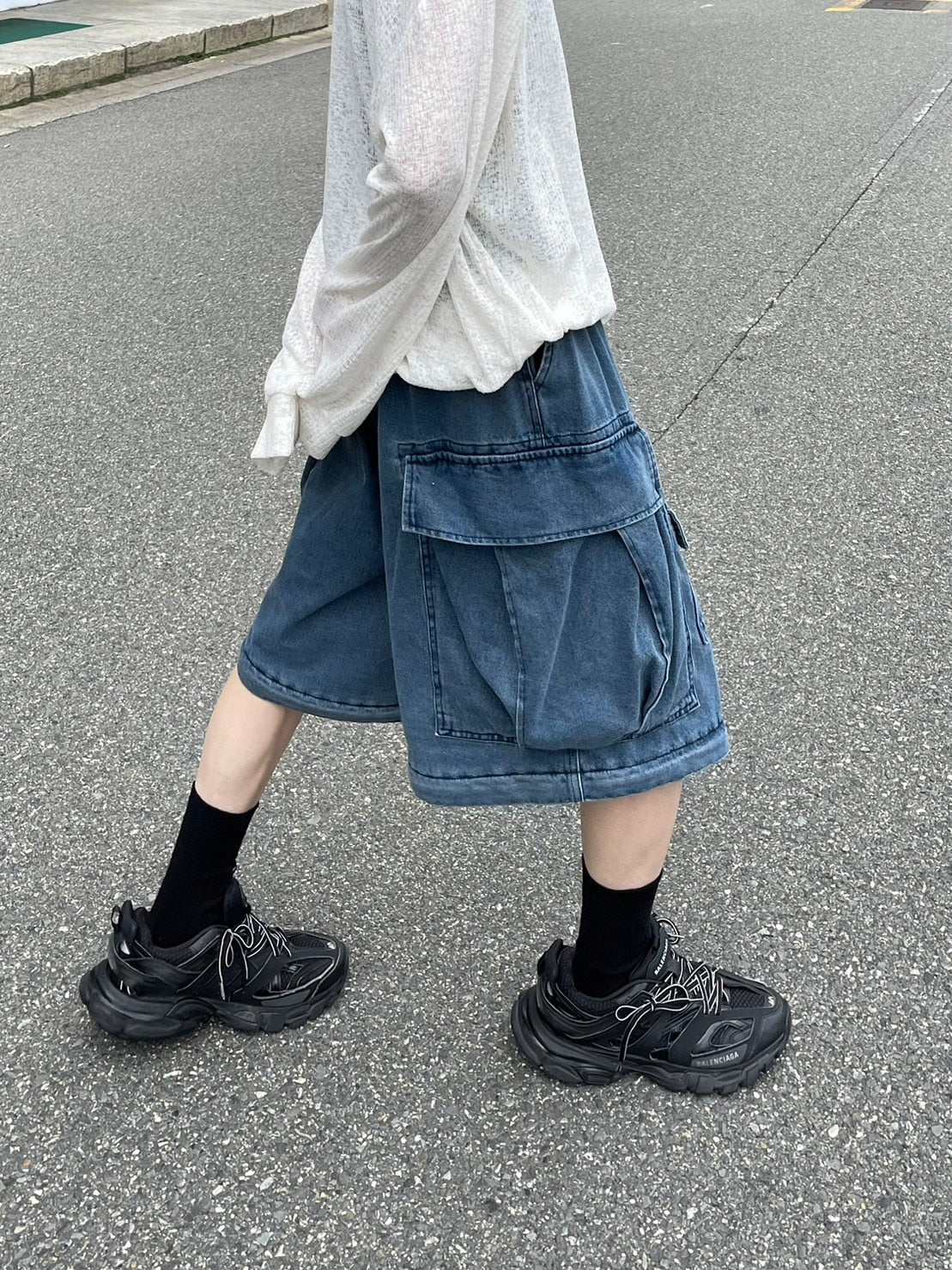 受注制【Chikashitsu +】2way heavy pocket denim cargo pants (2color)