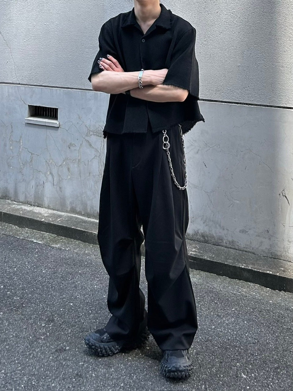 大阪店WEB限定受注制【Chikashitsu +】tweed cropped shirt (2color)