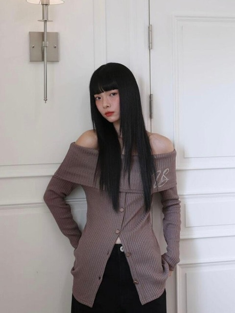 【Uglyshadow】BEAD KNIT OFF-SHOULDER / 【アグリーシャドウ】ビーズロングオフショルダー長袖カーディガン