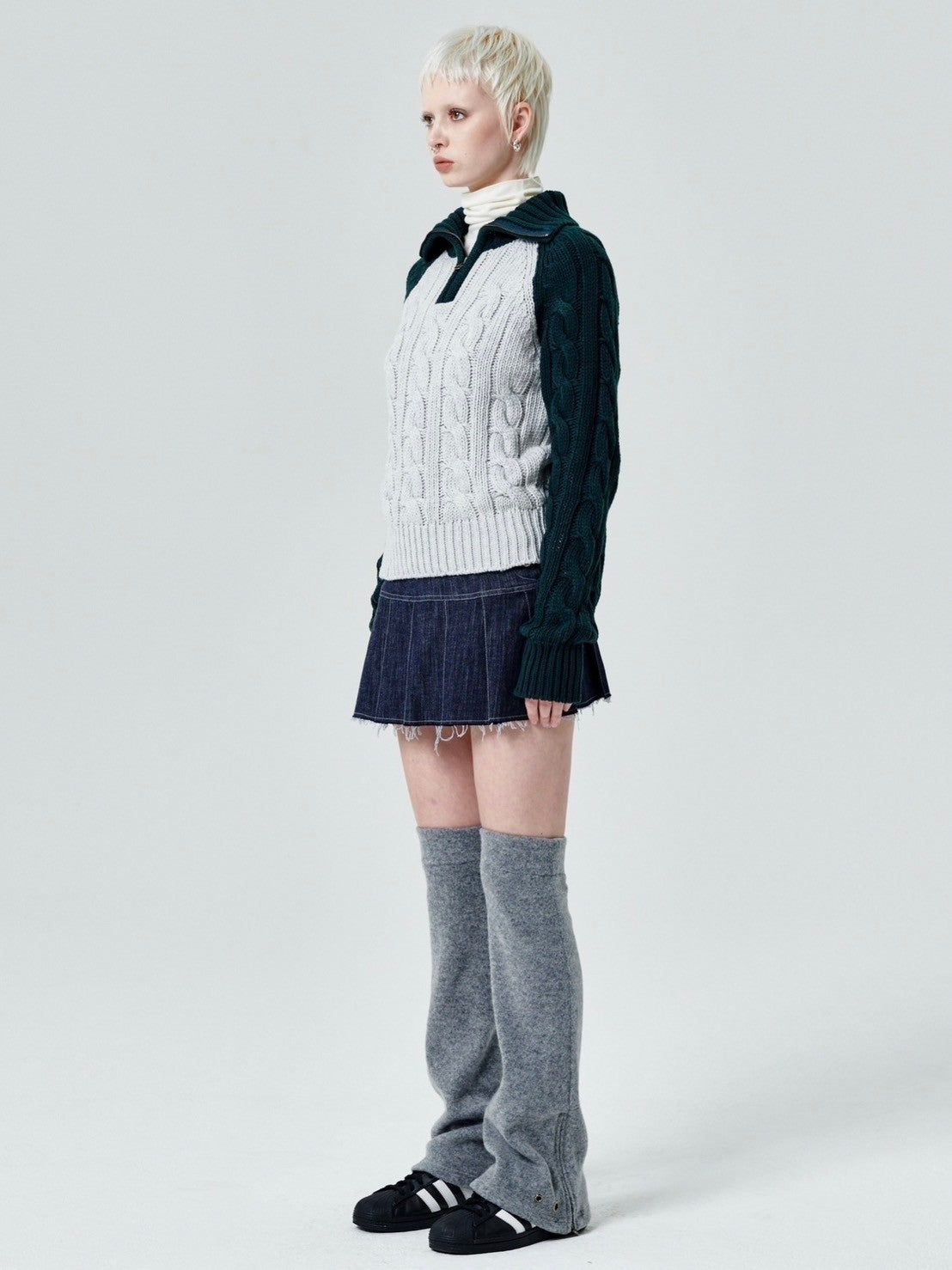 【runningHIGH】COLOR BLOCK TURTLENECK ZIP UP KNIT PULLOVER