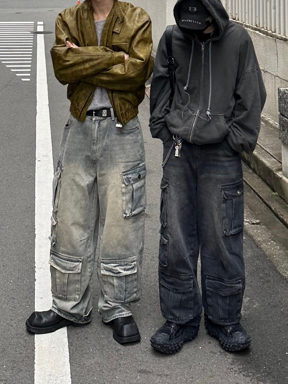 受注制【Chikashitsu +】vintage wash cargo denim pants (2color)