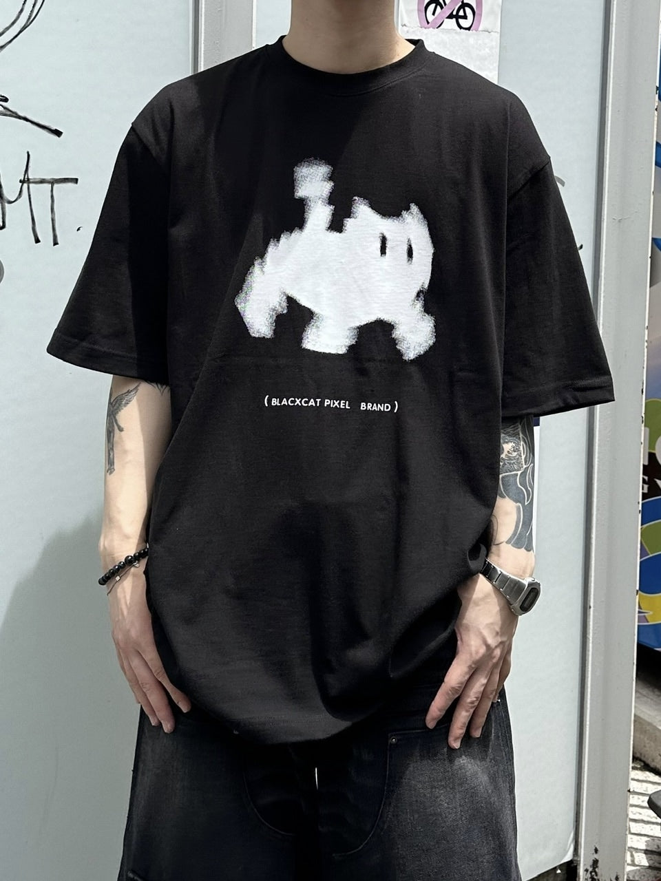 大阪店WEB限定【Chikashitsu +】oversized pixel cats t-shirt (2color)