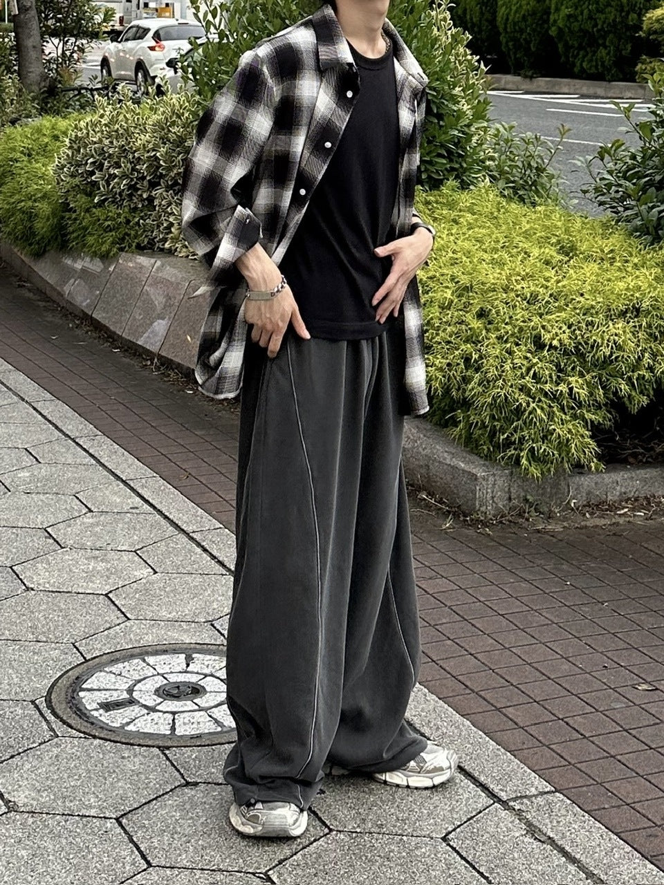 大阪店WEB限定受注制【Chikashitsu +】pigment piping wide sweat pants (2color)