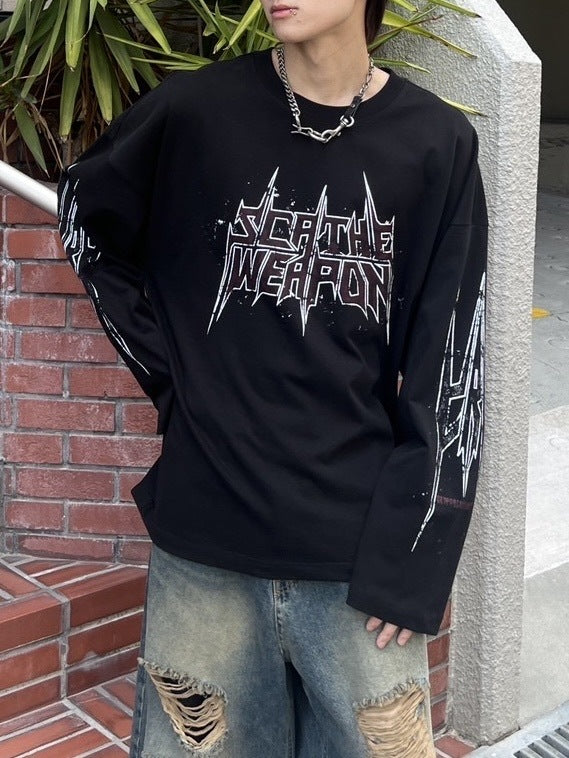 受注制【Chikashitsu +】oversized print long sleeve (2color) / 【チカシツプラス】オーバーサイズプリント長袖Tシャツ