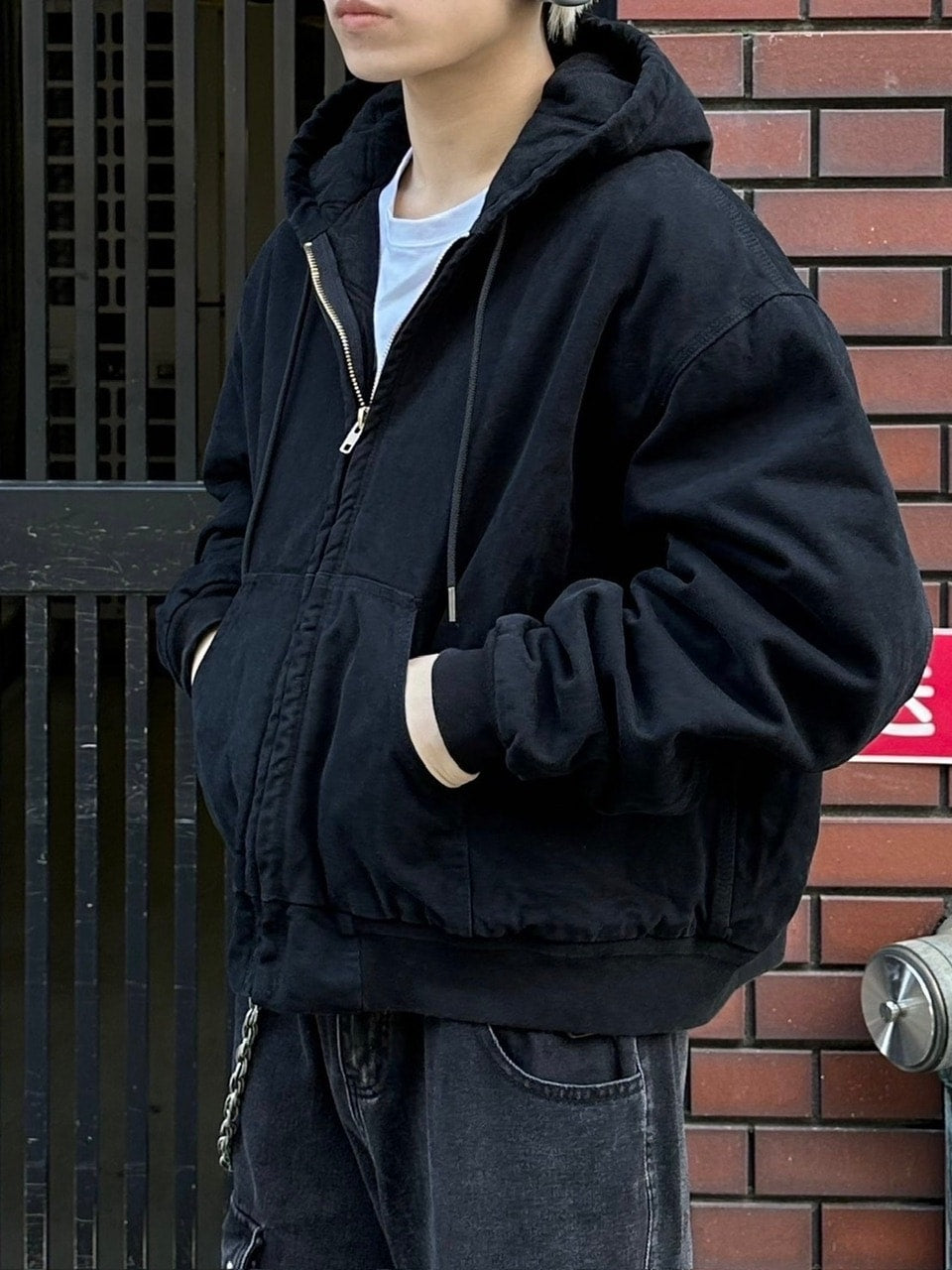 受注制【Chikashitsu +】cropped hooded work blouson (2color) / 【チカシツプラス】クロップドフードジップアップパーカーワーク長袖ブルゾン