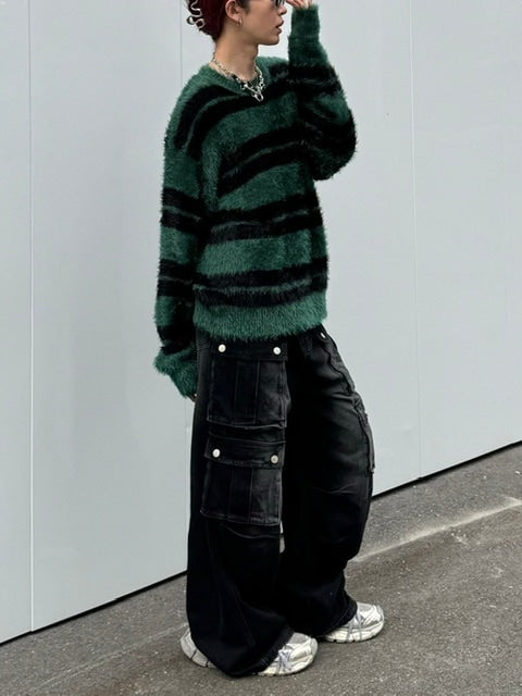 受注制【Chikashitsu +】hairy border knit (3color) / 【チカシツプラス】ヘイリーボーダーニット