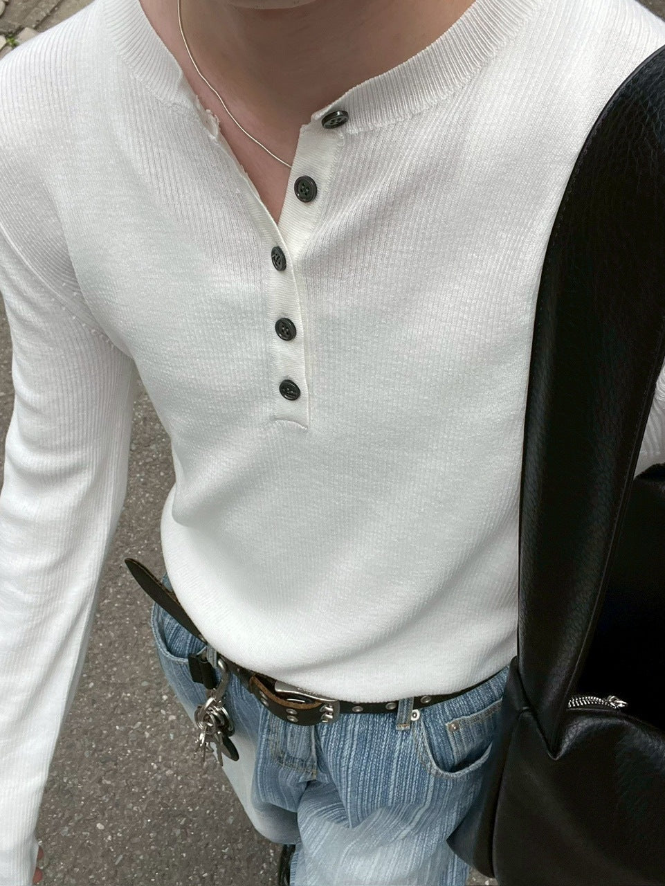 【Chikashitsu +】henry neck long sleeve knit (4color)