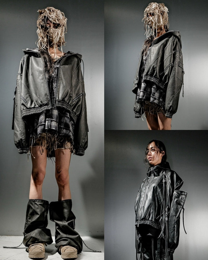 【DIG YOUR OWN GRAVE】LEATHER ZIP HOODY / 【ディグユアオウングレイブ】レザージップアップ長袖パーカー
