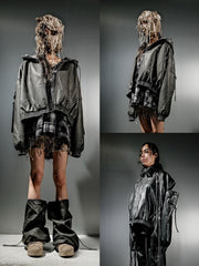 【DIG YOUR OWN GRAVE】LEATHER ZIP HOODY / 【ディグユアオウングレイブ】レザージップアップ長袖パーカー