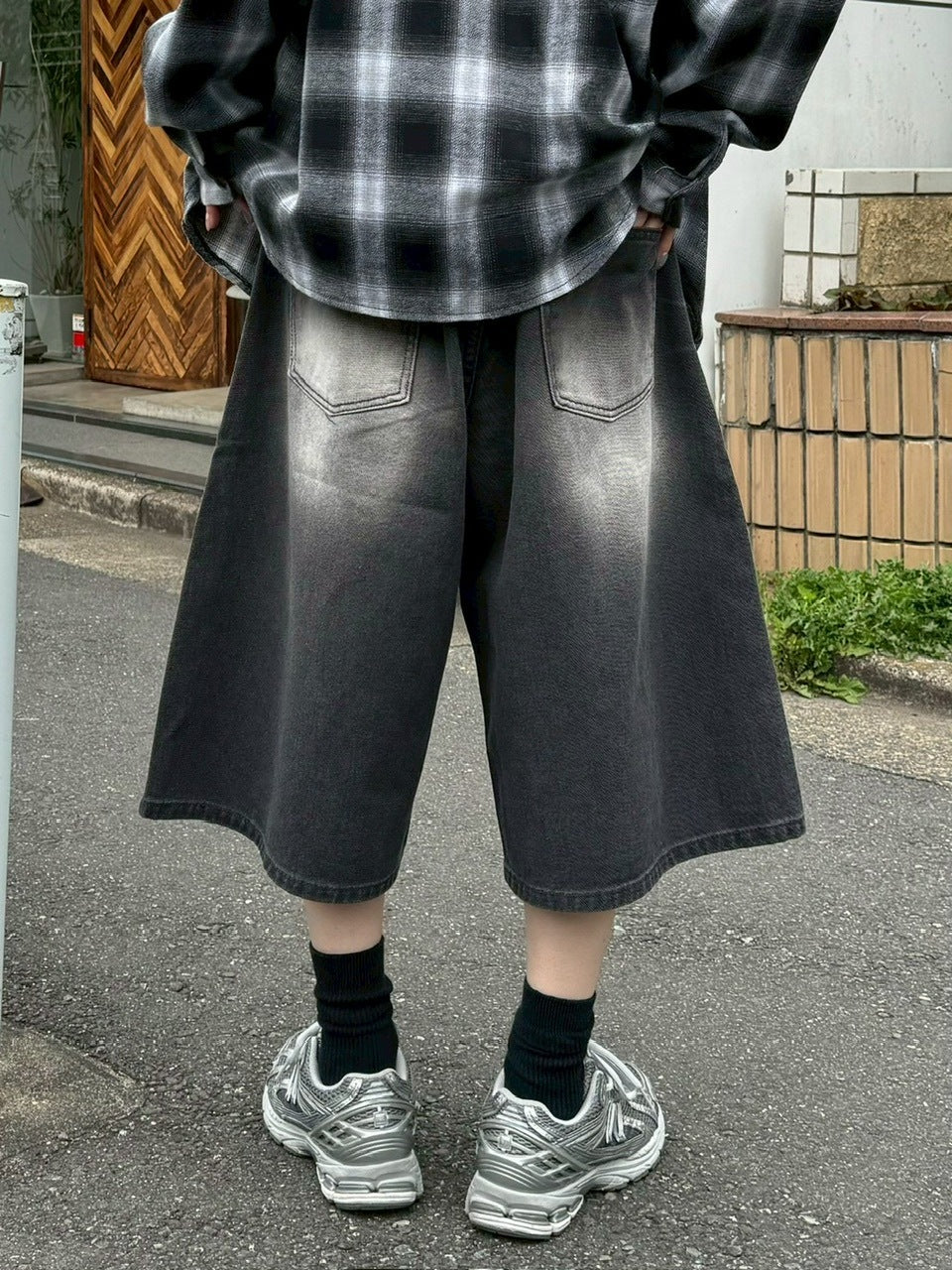 受注制【Chikashitsu +】8-length bermuda denim pants (2color) / 【チカシツプラス】8分丈バミューダハーフデニムパンツ