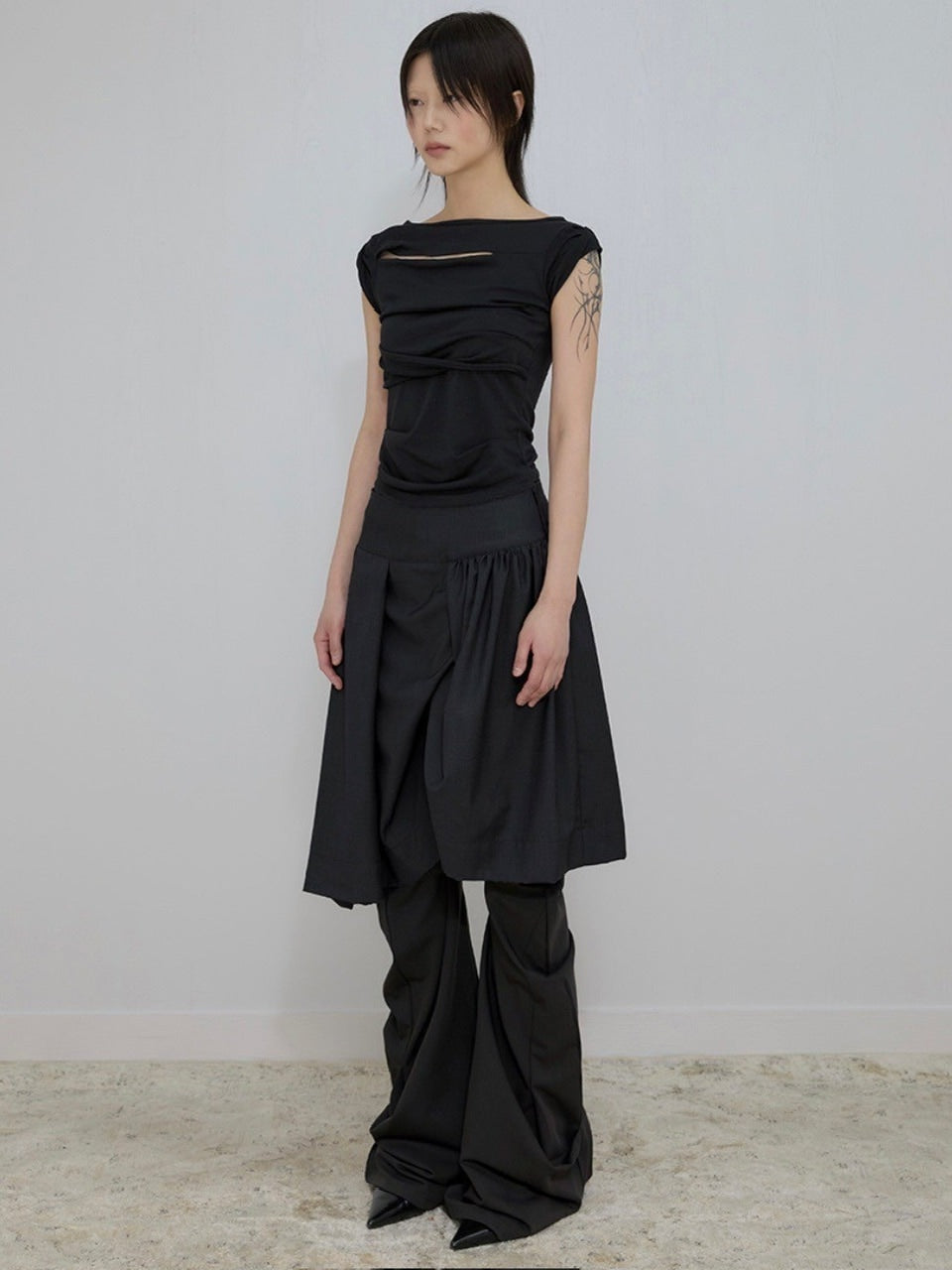 【FLAREUP】Asymmetrical Draped Midi Skirt