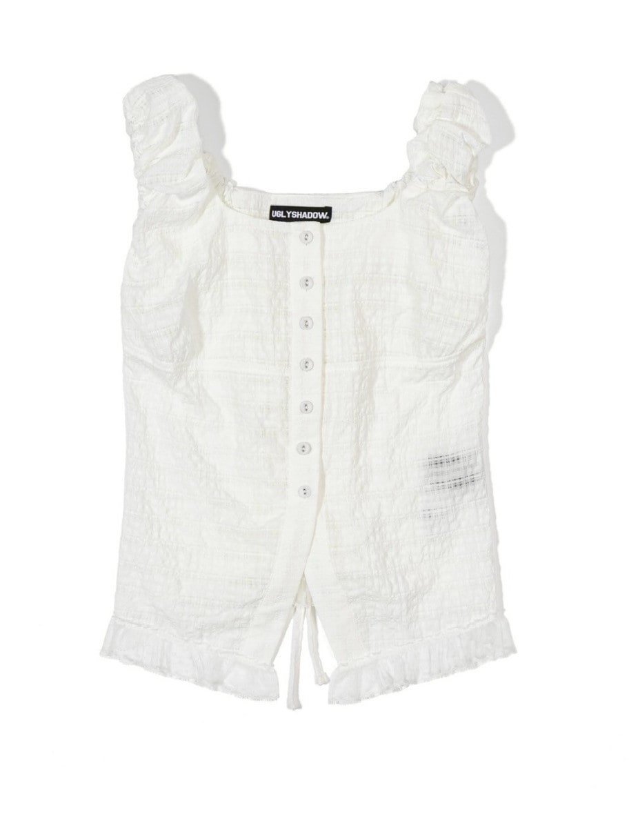 【Uglyshadow】CHECK SHIRRING BLOUSE / 【アグリーシャドウ】チェックシャーリングノースリーブブラウス