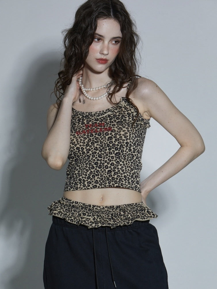 【GATELESS】 LEOPARD LOGO FRILL CAMISOLE / 【ゲートレス】レオパードロゴフリルキャミソール
