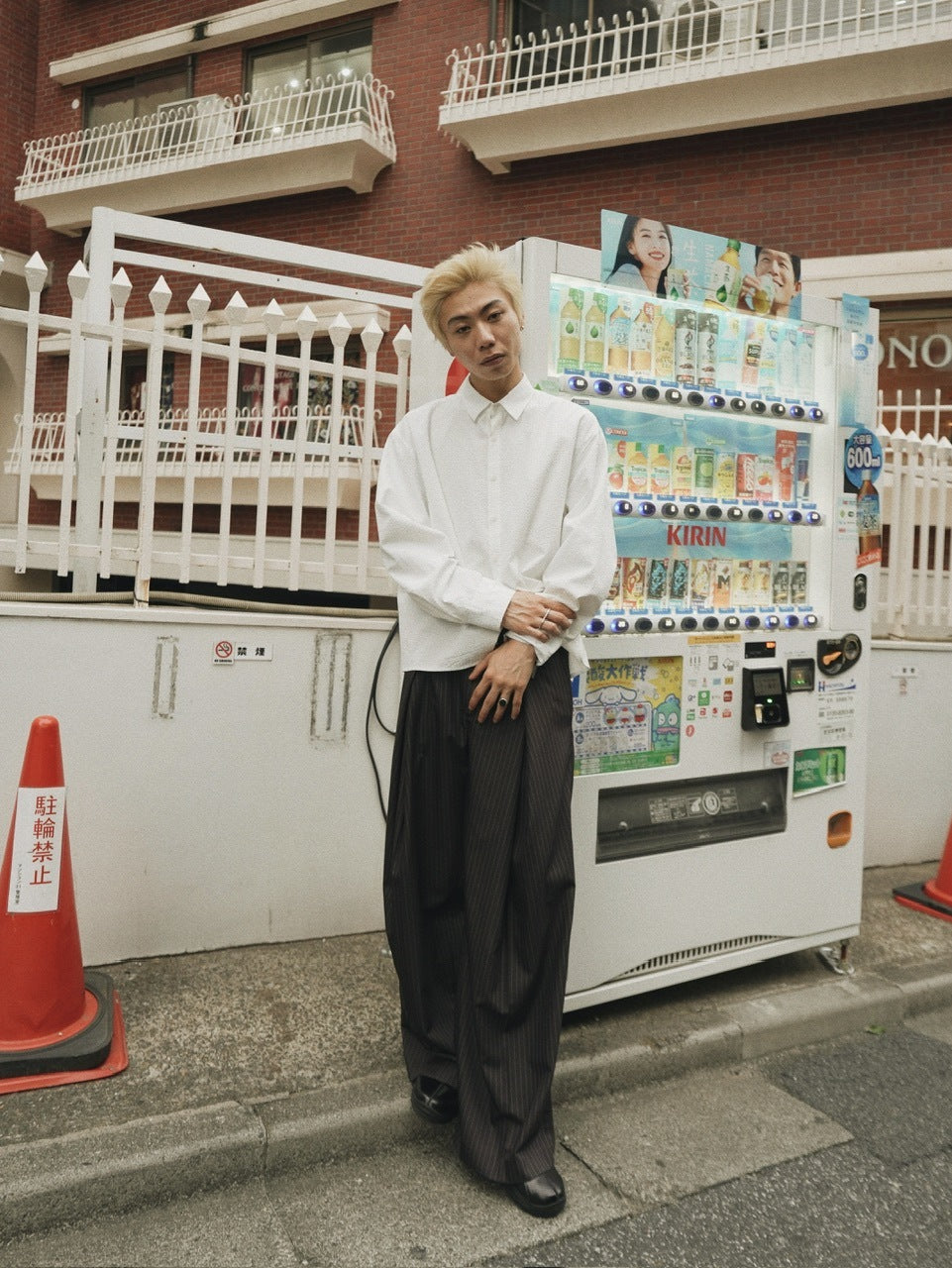 【CS】stripe cross tuck drape slacks (brown)