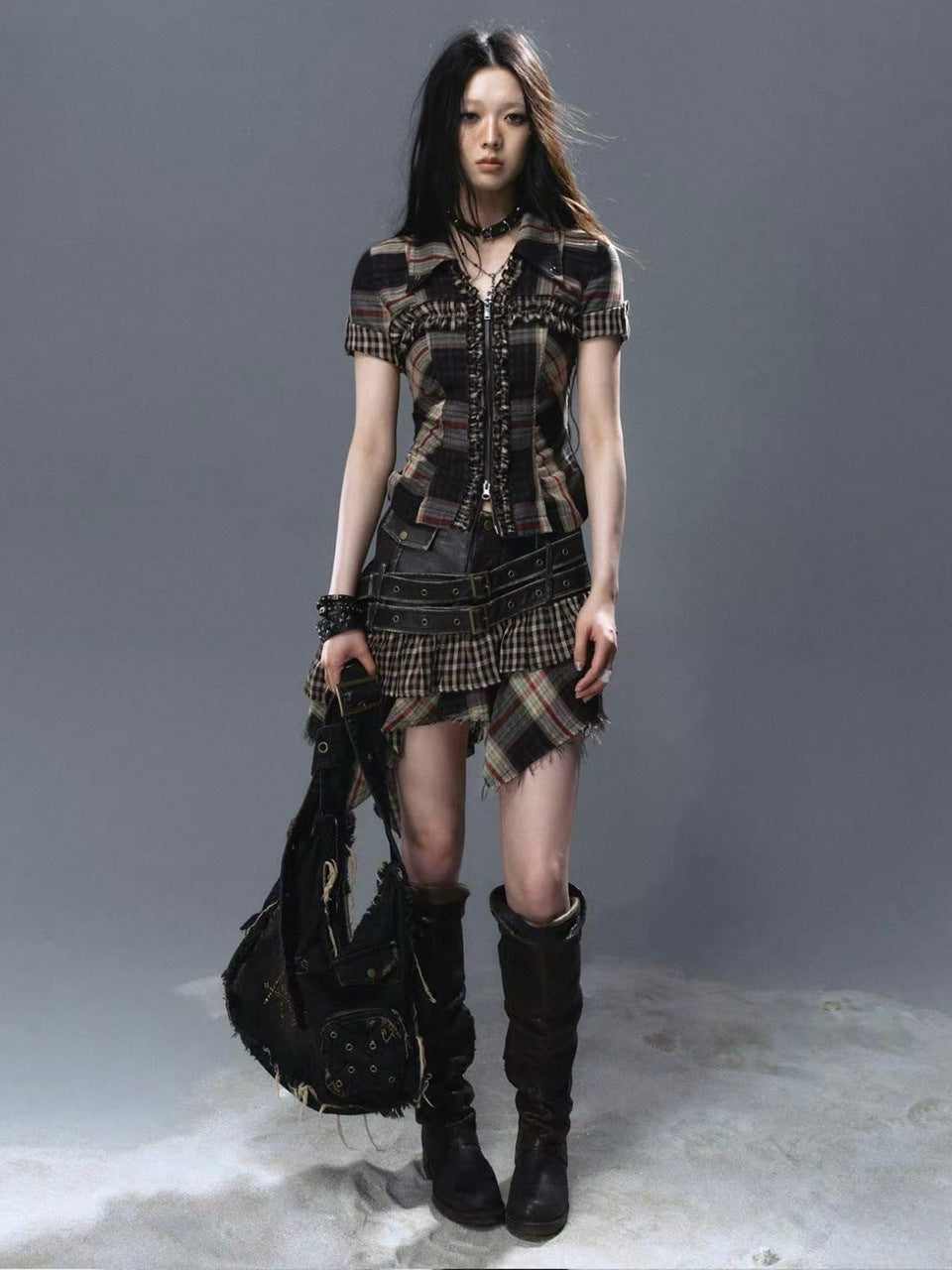 【Cest Nous】Lace Trim Plaid Shirt / 【セヌー】レースフリルチェックブラウス