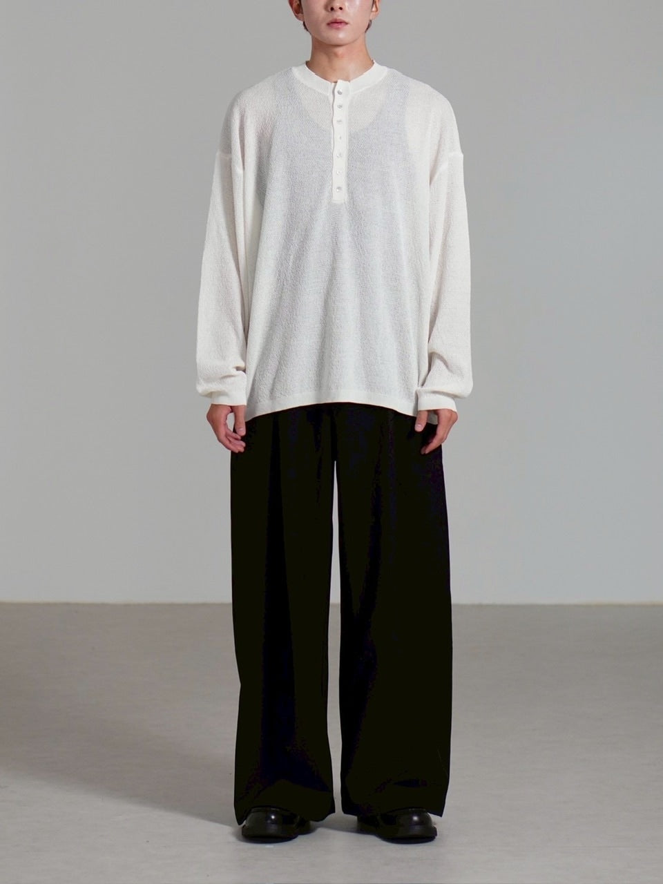 【Chikashitsu +】light touch henry neck knit / 【チカシツプラス】ライトタッチへンリーネックニット (3color)