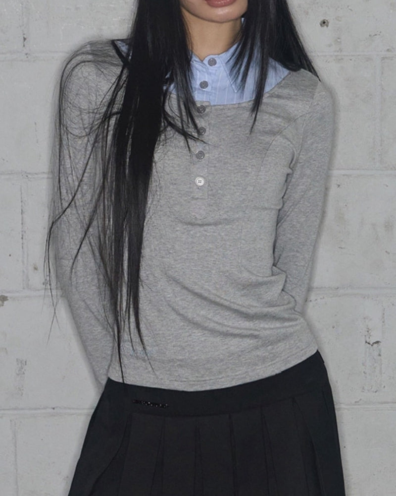 【FANCY CLUB】SHIRT LAYERED LONG SLEEVE / 【ファンシークラブ】シャツレイヤード長袖Ｔシャツ