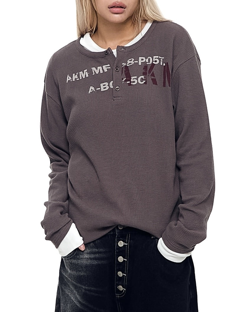 【AAKAM】Waffle Henry Neck Long Sleeve