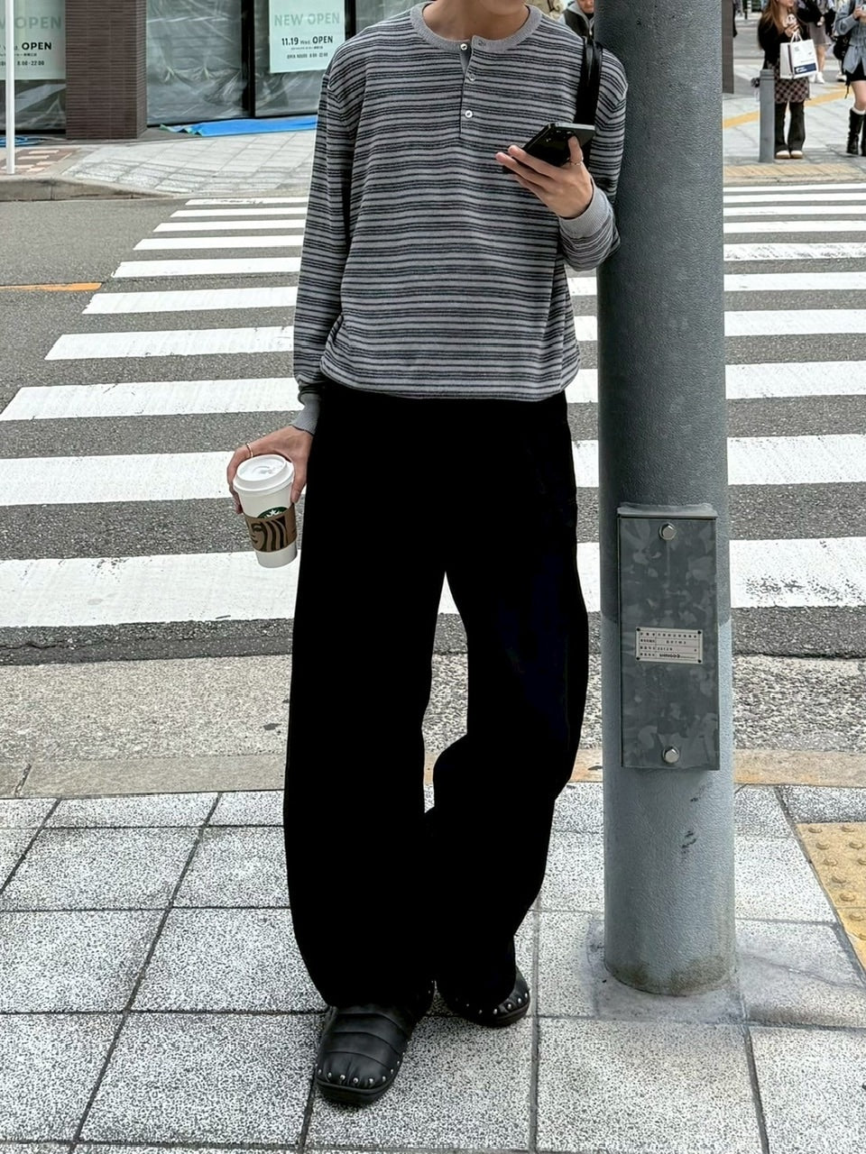 受注制【Chikashitsu +】cropped henry neck border knit / 【チカシツプラス】クロップドヘンリーネックボーダーニット (3color)