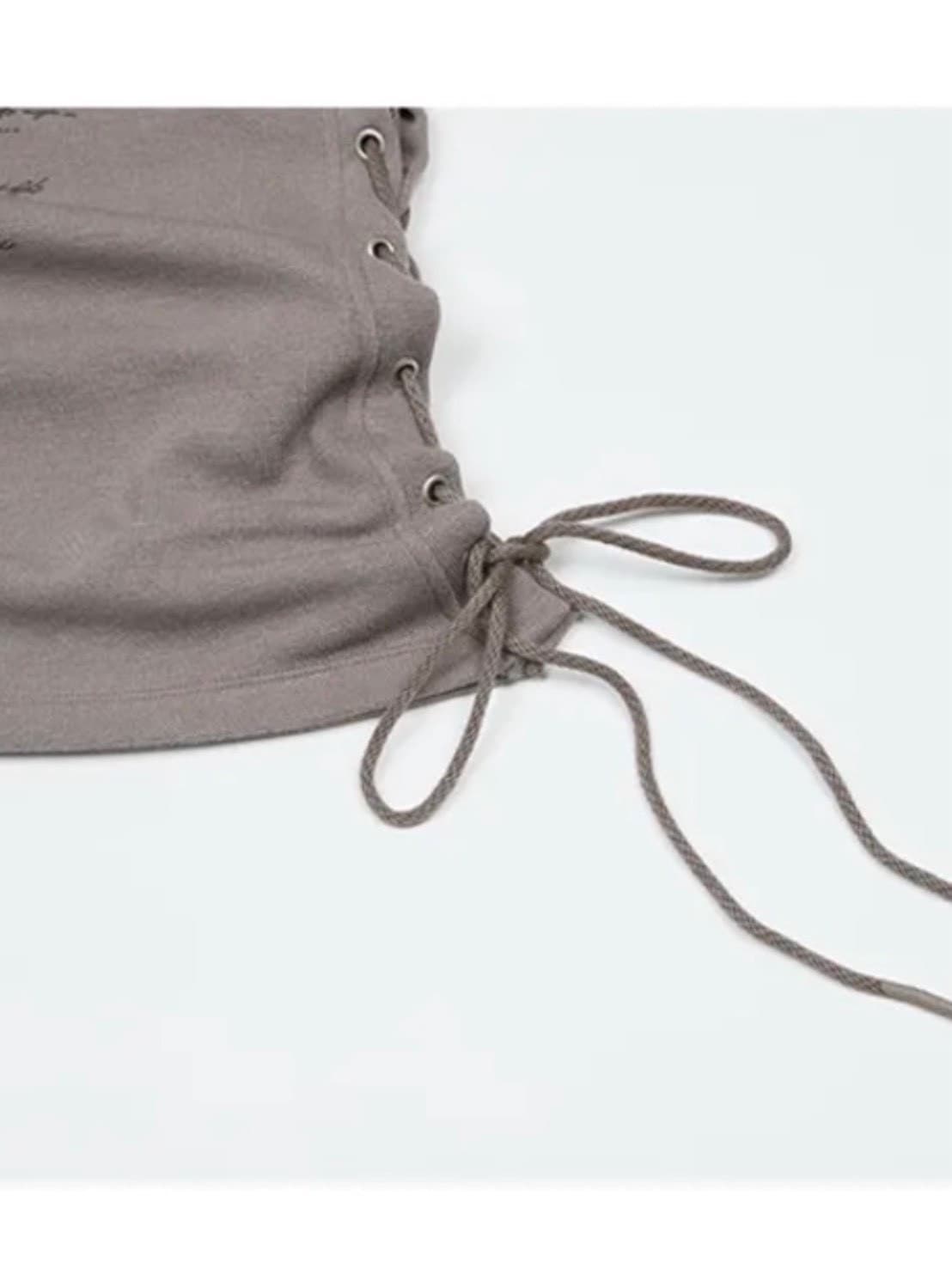 【NOT KNOWING】Fur Off Shoulder Lace Up Top